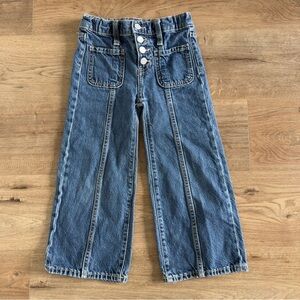 Old Navy Baggy Wide Leg Denim Jeans Button Front Seam Detail Size 6 Girls Kids